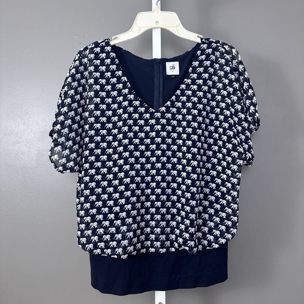 CAbi 5345 Parade Elephant Top Blouse Women’s Size Small Blue Casual Office Top